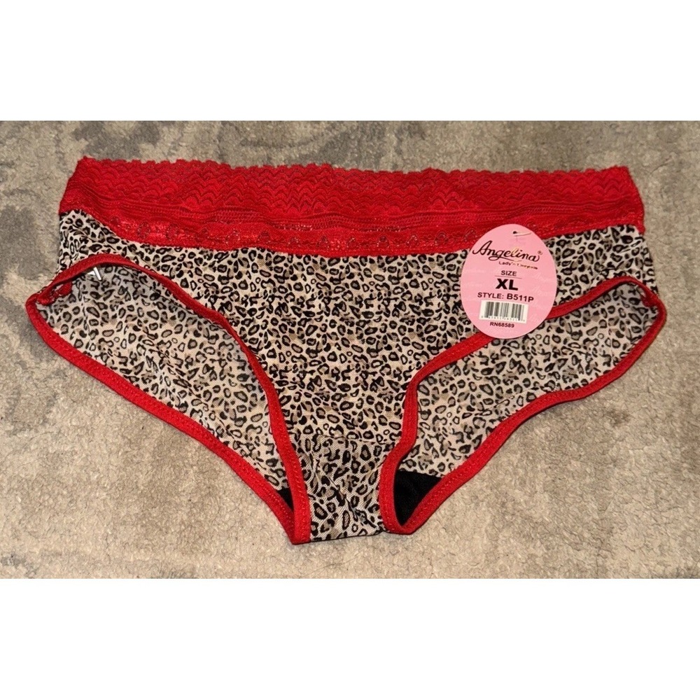 Angelina Nylon Bikini Panties Panty Womens Size‎ XL X-Large Leopard Print Red